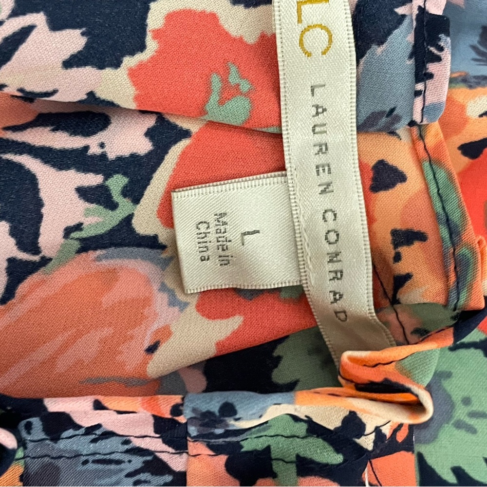LC Lauren Conrad Navy Floral Scoop Neck Blouse - Picture 12 of 14